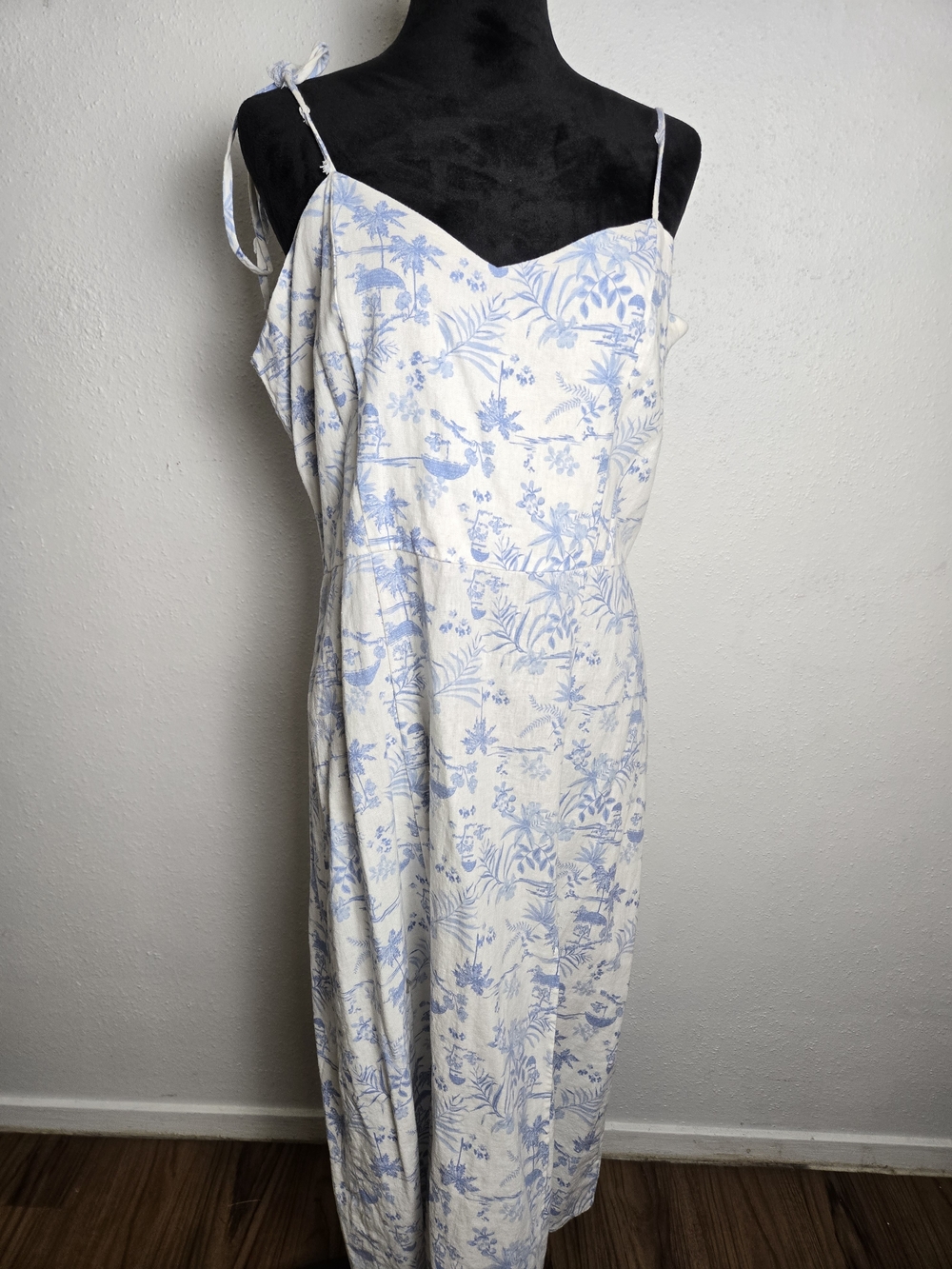 Light Blue Floral Linen-Blend Slip Dress Miami XL